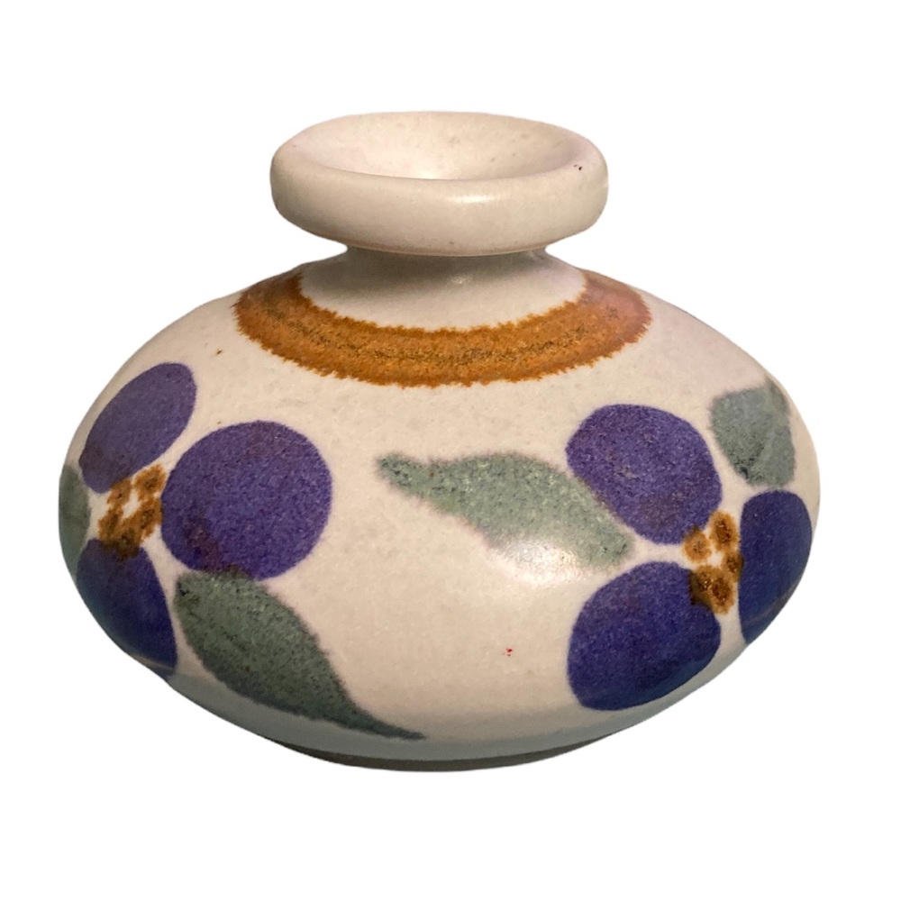 Oil Vase Ceramic Handmade Signed Floral